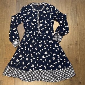 Boden Navy and White Floral Long Sleeve Dress